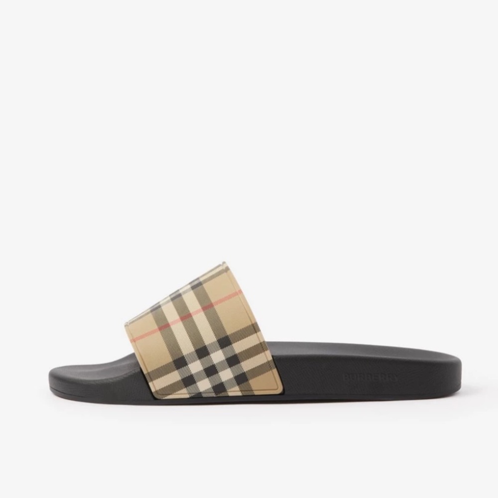 [Burberry] Furley Check Plaid Slides Slip-On Sandals w/ Box Youth EU 34 / US 3 - Picture 5 of 15